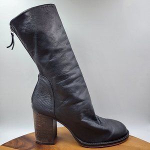 Free People Elle Boots Women's 40 / 10 Black Soft Leather Slouchy Block Heel Zip